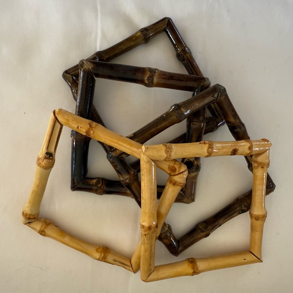 Preowned Handcrafted Square Bamboo Bracelets - Natural and Dark Brown - 5 Total